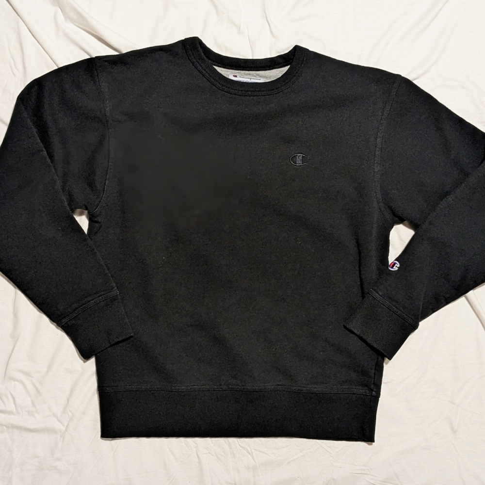 Champion Pullover Sweatshirt Authentic Athletic Wear Solid Black Crewneck Med